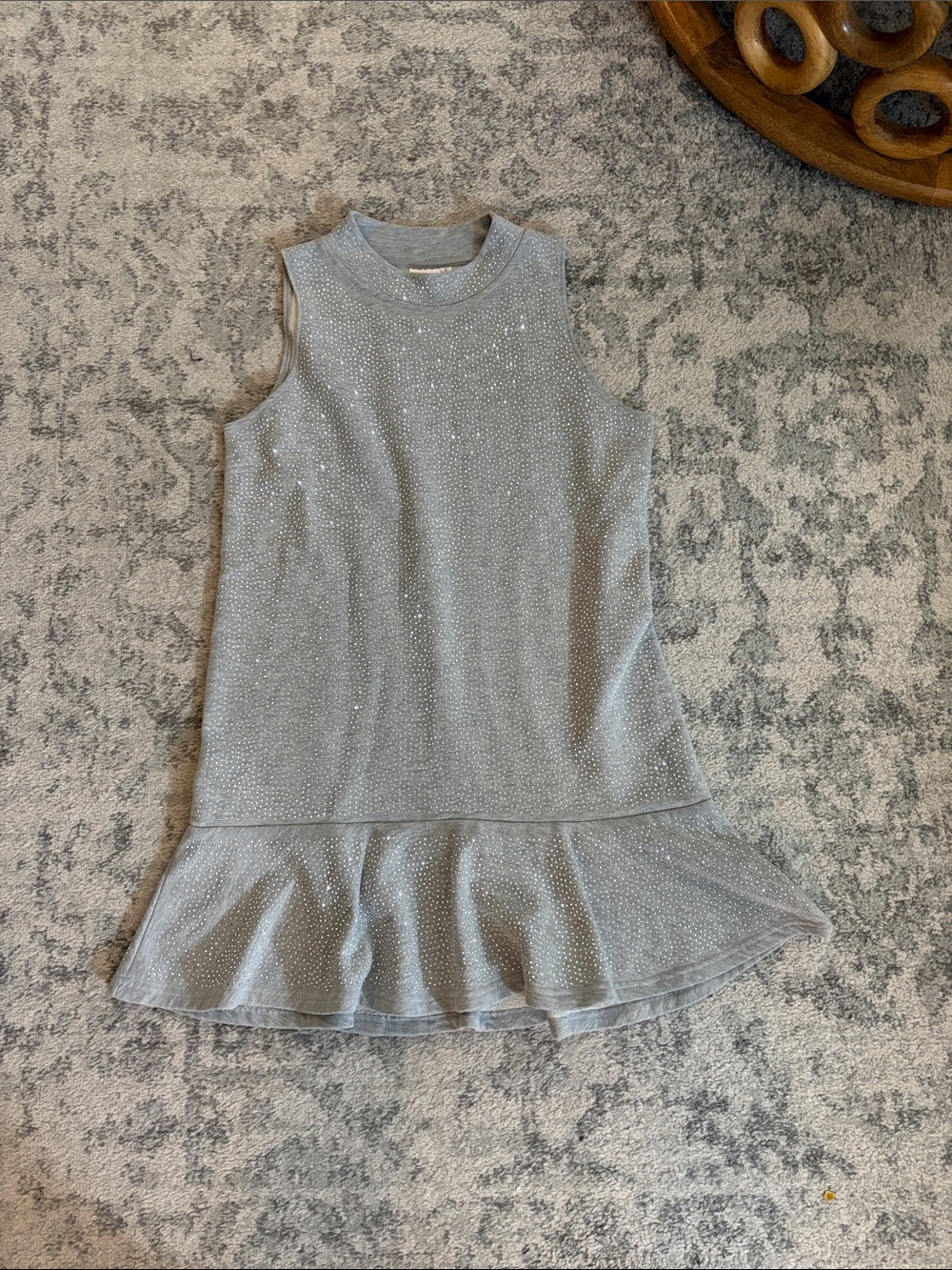 QUEEN OF SPARKLES Sleeveless Light Gray Rhinestone Drop-Waist Dress
